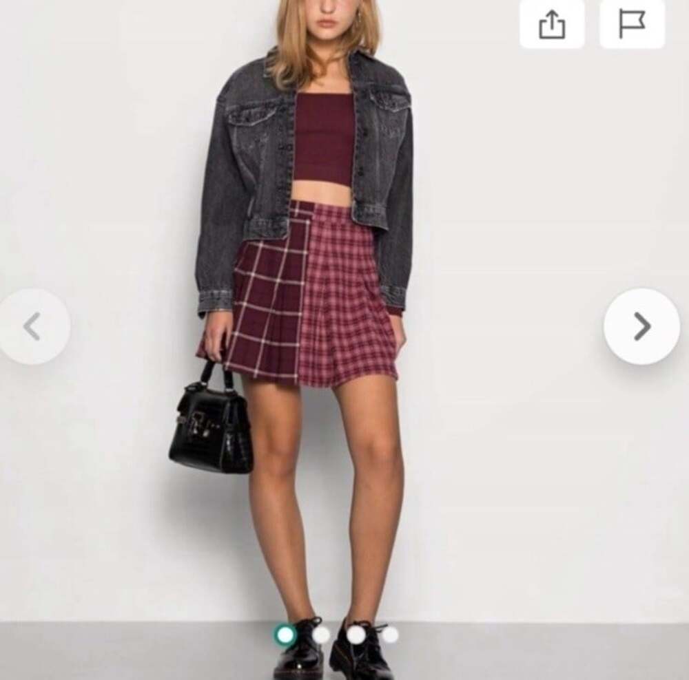Hollister Burgundy Pleated Plaid Preppy Dark Academia Y2K Schoolgirl Skirt-XS